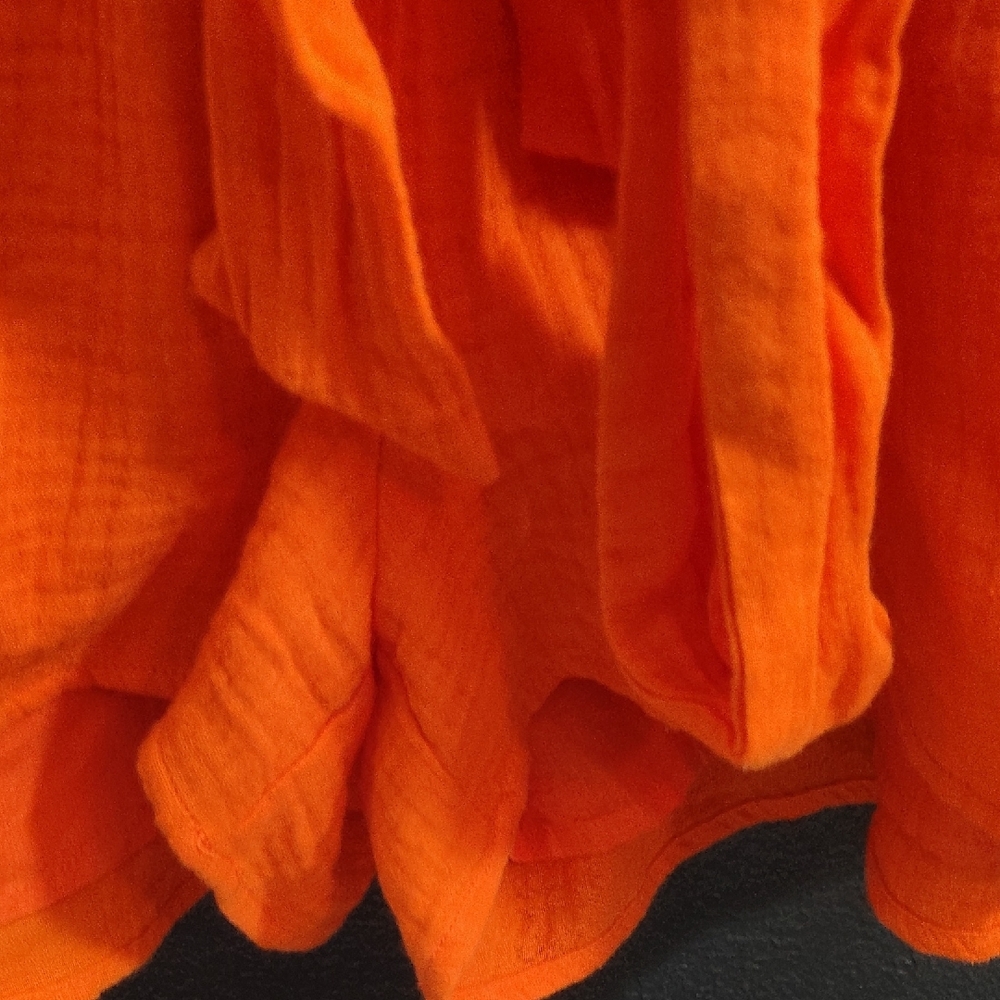 Bright Orange Button-Front Tie-Waist Gauze Romper - Picture 4 of 6
